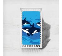 Odot Cot Bed Sheets Fitted Sheets Travel Cot Sheets Cartoon Ocean Island Print Microfiber Cozy Lightweight Breathable Mattress Protector for Baby Bedside Cribs Bassinet (90x140cm,Whale)