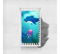Odot Cot Bed Sheets Fitted Sheets Travel Cot Sheets Cartoon Ocean Island Print Microfiber Cozy Lightweight Breathable Mattress Protector for Baby Bedside Cribs Bassinet (65x95cm,Dolphin)