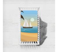 Odot Cot Bed Sheets Fitted Sheets Travel Cot Sheets Sailing Ship on Sea Print Microfiber Cozy Lightweight Breathable Mattress Protector for Boys Girls Bedside Cribs Bassinet (Beach,100x135cm)