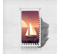 Odot Cot Bed Sheets Fitted Sheets Travel Cot Sheets Sailing Ship on Sea Print Microfiber Cozy Lightweight Breathable Mattress Protector for Boys Girls Bedside Cribs Bassinet (Dusk,70x140cm)
