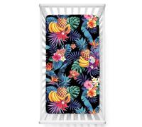 Odot Cot Bed Sheets, Plant Print Bedside Cribs Fitted Sheets, Baby Bed Sheets Microfiber Cot Bed Mattress Protector, Bassinet Sheets, Easy Care Soft and Dureable (65x95 cm,Pineapple)