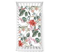 Odot Cot Bed Sheets, Plant Print Bedside Cribs Fitted Sheets, Baby Bed Sheets Microfiber Cot Bed Mattress Protector, Bassinet Sheets, Easy Care Soft and Dureable (60x120 cm,red Flower)