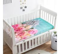 Odot Cot Bed Sheets Rose Flowers Print Bedside Cribs Fitted Sheets, Baby Bed Sheets Microfiber Cot Bed Mattress Protector, Bassinet Sheets, Easy Care Soft and Dureable (80x160 cm,Blue)