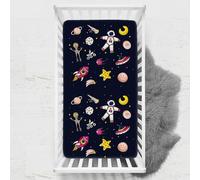 Odot Cot Bed Sheets, Starry Sky Print Bedside Cribs Fitted Sheets, Baby Bed Sheets Microfiber Cot Bed Mattress Protector, Bassinet Sheets, Easy Care Soft and Dureable (33x75 cm,Rocket)