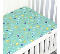 Odot Cotton Cot Bed Sheets, Bedside Cribs Fitted Sheets for Boys and Girls, Baby Bed Sheets Cot Bed Mattress Protector, Bassinet Sheets, Easy Care Soft and Dureable (120x60cm,Green Rocket)