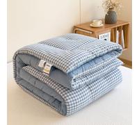 Odot Coverless Duvet 10.5 Tog Single Double King Size, Reversible Soft Quilted Coverless Duvet Cosy and Lightweight Quilt Breathable Winter Duvets Quilted Throw for Beds (BK18 Blue Check,150x200cm)