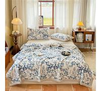 Odot Coverless Duvet 2.5 Tog Single Double King Size, Reversible Summer Quilted Duvet Cosy and Lightweight Quilt Breathable Bedspreads Quilted Throw for Beds (Blue leaves,180 * 200cm)