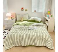 Odot Coverless Duvet 2.5 Tog Single Double King Size, Reversible Summer Quilted Duvet Cosy & Lightweight Quilt Breathable Bedspreads Quilted Throw for Beds (Green Stripes,180 * 200cm)