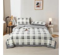Odot Coverless Duvet 2.5 Tog Single Double King Size, Reversible Summer Quilted Duvet Throw Blanket for Sofa Bed, Soft Lightweight Bedspreads Bed Coverlet Throw, Classic Plaid (Black,110x150cm)