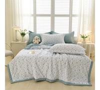 Odot Coverless Duvet 2.5 Tog Single Double King Size, Seersucker Summer Quilted Duvet Cosy and Lightweight Quilt Breathable Bedspreads Quilted Throw for Beds (Blue flowers,180 * 200cm)