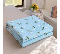 Odot Coverless Duvet 4.5 Tog for Single Double King Size, Summer Cotton Duvet No Cover Cosy and Lightweight Quilt Breathable Bedspreads Quilted Throw for Beds (White tulips,180 * 200cm)
