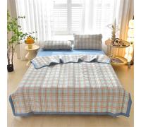 Odot Coverless Duvet Single Double King Size, Reversible Summer Quilted Duvet 2.5 Tog Cosy and Lightweight Quilt Breathable Cooling Bedspreads Quilted Throw for Beds (Blue Plaid,150 * 200cm)