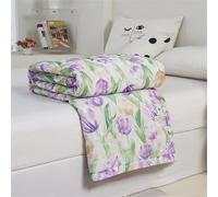 Odot Coverless Duvet Single Double King Size, Reversible Summer Quilted Duvet 2.5 Tog Cosy and Lightweight Quilt Breathable Cooling Bedspreads Quilted Throw for Beds (Purple Tulips,180 * 200cm)