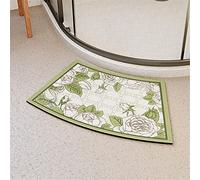 Odot Curved Shower Mat Non Slip, Bathroom Super Absorbent Diatom Mud Quick-Drying Bath Rug for Indoor Entrance for Bathtub/Kitchen/Bedroom/Indoor Entrance (green leaves,40x75cm)