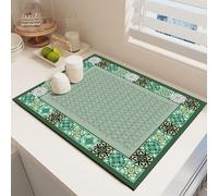 Odot Dish Drainer Mat, Moroccan Style Non Slip Washable Drainer Mat Dish Drying Mats for Kitchen, Nanofiber Diatomaceous Earth Multifunctional Drying Mat (Green,40x50cm)