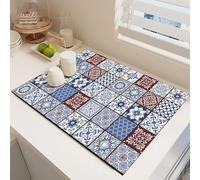 Odot Dish Drainer Mat, Moroccan Style Non Slip Washable Drainer Mat Dish Drying Mats for Kitchen, Nanofiber Diatomaceous Earth Multifunctional Drying Mat (Blue Red,40x60cm)