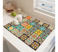 Odot Dish Drainer Mat, Moroccan Style Non Slip Washable Drainer Mat Dish Drying Mats for Kitchen, Nanofiber Diatomaceous Earth Multifunctional Drying Mat (Purple Yellow,40x60cm)