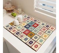 Odot Dish Drainer Mat, Moroccan Style Non Slip Washable Drainer Mat Dish Drying Mats for Kitchen, Nanofiber Diatomaceous Earth Multifunctional Drying Mat (Red,50x80cm)