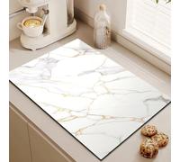 Odot Dish Drainer Mat, Non Slip Drainer Mat Washable Dish Drying Mats for Kitchen Marble Patterns Nanofiber Diatomaceous Earth Multifunctional Drying Mat (White-Grey,40x60cm)