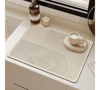 Odot Dish Drainer Mat, Non Slip Washable Drainer Mat Line Design Beige Dish Drying Mats for Kitchen Nanofiber Diatomaceous Earth Multifunctional Drying Mat (40x60cm,Oval)
