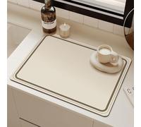 Odot Dish Drainer Mat, Non Slip Washable Drainer Mat Line Design Beige Dish Drying Mats for Kitchen Nanofiber Diatomaceous Earth Multifunctional Drying Mat (30x40cm,Solid Colours)