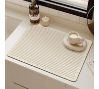 Odot Dish Drainer Mat, Non Slip Washable Drainer Mat Line Design Beige Dish Drying Mats for Kitchen Nanofiber Diatomaceous Earth Multifunctional Drying Mat (40x70cm,Cream)