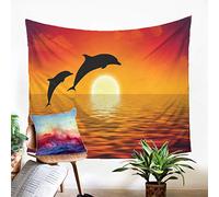 Odot Dolphin Printing Tapestry Wall Hanging, Wall Art Tapestries Decor Beach Towel Blanket Table Cloth Yoga Mat Rugs Bedsheet for Dorm Home Decor (90x64cm,F)