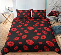 Odot Duvet Cover Set 3 Pieces, Soft Microfiber 3D Sexy Lips Series Printed Zipper Closure Double Hypoallergenic Bedding Set with 2 Pillowcases (Single-135x200cm-2pcs,Black lips)
