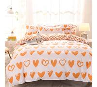 Odot Duvet Cover Set 4 pcs, Love Heart Print Soft Microfiber Bedding Set with Quilt Cover, Bed Sheet & Pillowcases, Reversible Duvet Cover Sets for Adult Teenager (180x220cm,Orange Love Heart)