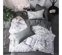 Odot Duvet Cover Set Bedding 3 Pieces, Soft Microfiber Black Luxury Marble Printed Zipper Closure Double Hypoallergenic Bedding Set with 2 Pillow Cases (150x200cm,Gray Marble)