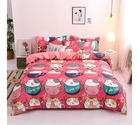 Odot Duvet Cover Set Single Double Super King Size, Microfiber Bedding Set 3 Pieces Reversible Printed Ultra Soft Anti-Allergic with Quilt Cover Pillow Cases (Single-135x200cm,Pink cat)