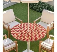 Odot Elastic Edge Round Fitted Tablecloth Protector Waterproof Outdoor Round Tablecloth with Parasol Hole and Zipper, Wipe Clean Table Cover for Garden BBQ Party, Woven (Red,S:79-89cm)