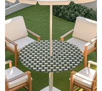 Odot Elastic Edge Round Fitted Tablecloth Protector Waterproof Outdoor Round Tablecloth with Parasol Hole and Zipper, Wipe Clean Table Cover for Garden BBQ Party, Woven (Blue,M:91-112cm)