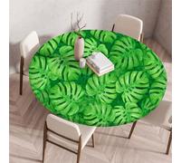 Odot Elastic Edged Round Fitted Tablecloth Protector Green Plants Print Wipeable Circle Tablecloth Indoor Outdoor Table Cover Wipe Clean for Kitchen Picnic Dining Room Tabletop (120cm,Green)