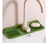 Odot Faucet Mat Silicone Sink Splash Guard, Kitchen Sink Splash Guardtap Mat Tap Mat for Kitchen Sink Drying Mat for Kitchen, Bathroom Countertop Protect (Green,37x14x2.1cm)