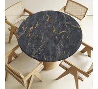 Odot Fitted Round Tablecloth with Elastic Edge, Non-Slip Stretch Table Cover, Washable Wipe Clean Table Protector for Kitchen, Fits 60-160cm Round Tables (Marble Print 6,130cm)