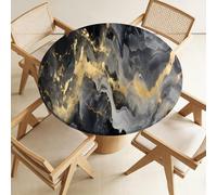 Odot Fitted Round Tablecloth with Elastic Edge, Non-Slip Stretch Table Cover, Washable Wipe Clean Table Protector for Kitchen Dining Picnic Party Decor, Fits 60-160cm Round Tables (Marble 6,110cm)