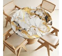 Odot Fitted Round Tablecloth with Elastic Edge, Non-Slip Stretch Table Cover, Washable Wipe Clean Table Protector for Kitchen, Fits 60-160cm Round Tables (Marble Print 1,110cm)