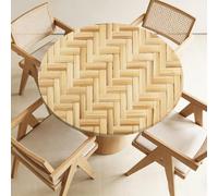 Odot Fitted Round Tablecloth with Elastic Edge, Non-Slip Stretch Table Cover, Washable Wipe Clean Table Protector for Kitchen, Fits 60-160cm Round Tables (Grass weaving 8,130cm)