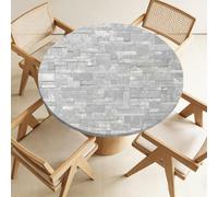 Odot Fitted Round Tablecloth with Elastic Edge, Non-Slip Stretch Table Cover, Washable Wipe Clean Table Protector for Kitchen, Fits 60-160cm Round Tables (Retro Stone 1,110cm)