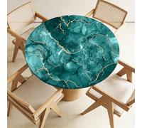 Odot Fitted Round Tablecloth with Elastic Edge, Non-Slip Stretch Table Cover, Washable Wipe Clean Table Protector for Kitchen, Fits 60-160cm Round Tables (Marble Stone 10,150cm)