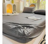 Odot Fitted Sheet Single Double King Size Bed, All Around Elastic Fitted Sheet Solid Color Deep Pocket Fitted Sheets Breathable Microfibre Bed Sheets Fitted Bed Sheet (Dark Gray,90x200x30cm)