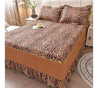 Odot Fitted Valance Sheet, Solid Color Edge Design Valance Fitted Sheet Frilled Bed Sheet Deep Skirt Soft Lightweight Easy Care, Fit Over Mattress & Down to the Floor (153x203cm,Leopard Print)