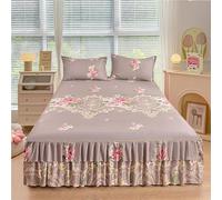 Odot Floral Print Valance Fitted Sheet, Fitted Valance Sheets Frilled Bed Base Valance Sheet Bed Sheet with Skirt, Easy Care, Fit Over Mattress & Down to the Floor (Elegant style,180x200cm)