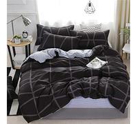 Odot Geometric Bedding Set King Size, 4 Pieces King Size Bed 1 Zipper Duvet Cover, 1 Sheets and 2 Pillowcases Microfiber Breathable Nordic Printing Easy Care Girls Boys (180 * 220cm,Black)