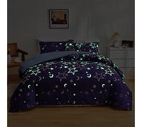 Odot Glow in the Dark Duvet Cover Set, Adult Teenager Bedding, Stars & Moon Pattern, Reversible, Lightweight, Breathable, Queen Size, 3 Piece Set (1 Quilt Cover, 2 Pillowcases)
