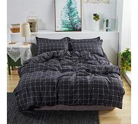 Odot Juego de Ropa de Cama de 4 Piezas, Estampado Microfibra Tela Funda de Edredón con Cremallera, Suave Respirable Funda de Almohada y Sábana (180×220cm,Black)