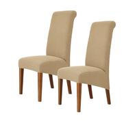 Odot Khaki Chair Covers, Dining Chair Covers Set of 2, Stretch Corn Velvet Dining Room Slipcovers, Washable Removable High Back Slipcovers