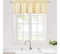 Odot Kitchen Valance Curtain, Gingham Style Cafe Short Topper Curtain with Rod Pocket 1 Panel Blackout Light Filtering Topper Valance Farmhouse Country Short Drapes (Light Yellow,45x145cm)