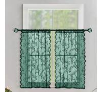 Odot Kitchen Valance Curtain,Voile Net Cafe Short Topper Curtain with Rod Pocket 2 Panel Lace Style Light Filtering Topper Valance Farmhouse Country Short Drapes for Small Window (Green,W75 H60cm)